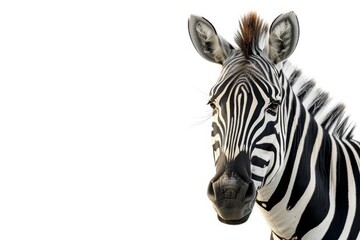Mystic portrait of Zebra, copy space on right side, Anger, Menacing, Headshot, Close-up View Isolated on white background