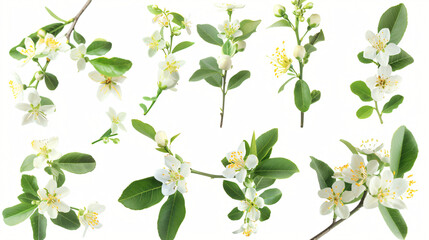 Set of branches with beautiful blooming citrus flowers