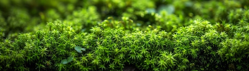 Obraz premium Close-up image of lush green moss growing in a natural environment, showcasing the beauty and texture of the tiny plant details.