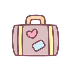 Cute suitcase icon. Hand drawn illustration of a retro leather briefcase isolated on a white background. Travel concept. Vector 10 EPS.