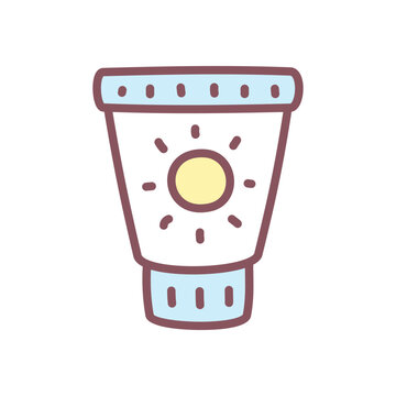 recommend clip art: Cute sunscreen cream icon. Hand drawn illustration of a sun cream tube isolated on a white background. Vector 10 EPS.