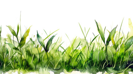 Naklejka premium Watercolor painting green grass border isolated on white background