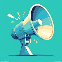 Illustration of a loudspeaker emitting sound on a vibrant background, symbolizing communication, announcement, and marketing concepts.