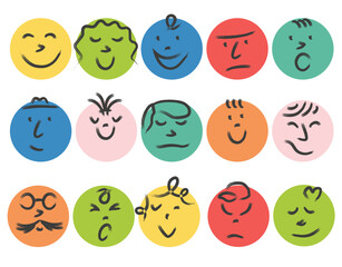 Different emotional emoticons. Emoticons Set of bright abstract textured emoticons.