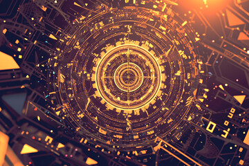 Obraz premium futuristic design with glowing circular patterns in a dark, high-tech setting