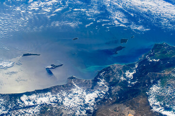 Detail of the Pacific Coast of the United States, Los Angeles Area. Digital enhancement of an image by NASA