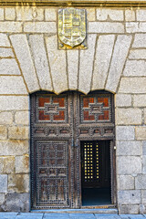 Medieval door in Plaza de la Villa, Madrid, Spain