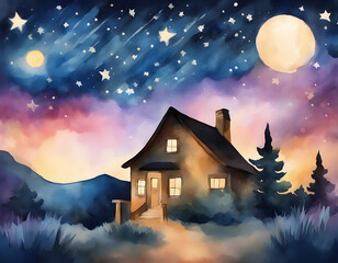 Fototapeta premium a watercolor painting of space with scattered stars and the Virgo constellation, beautifully illustrated on textured watercolor paper