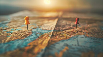 Navigate your journey with precision and clarity as you explore a real photo showcasing a detailed map. marked with two vibrant pins representing the starting and destination points.