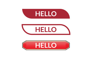 Hello red ribbon label banner set. Open available now sign or Hello tag.