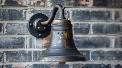 Fototapeta premium Wall-mounted school bell in close-up, signaling the beginning and end of classes, captured with isolated background and studio lighting