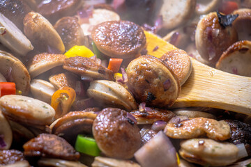 Spicy sausage goulash for lunch with family and friends