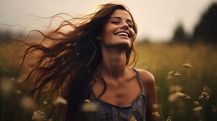 a young woman with long, flowing hair, 