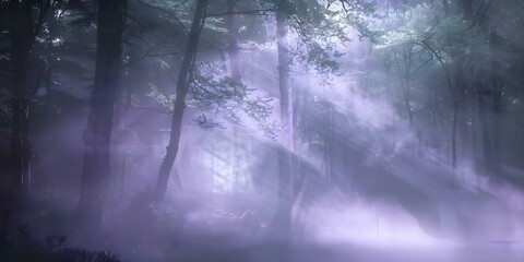 Enchanted foggy forest background at night with a soft apocalyptic vibe. Concept Enchanted Forest, Foggy Night, Apocalyptic Vibe, Soft Lighting, Nature Scene