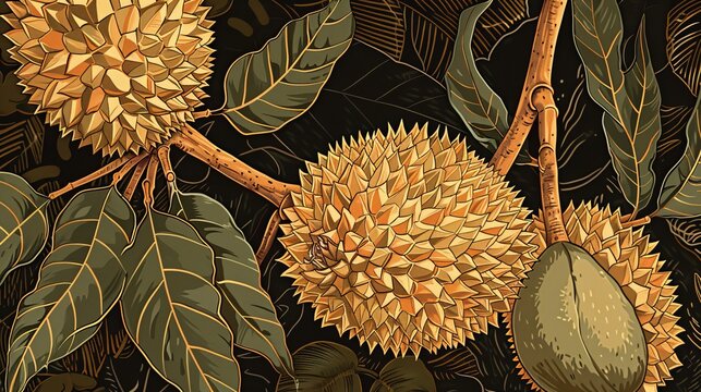 18. Art Deco luxury durian illustration with elegant lines and glamorous detailing, evoking the opulence of the 1920s