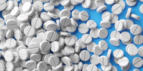 Abstract bunch of medicine pills on a white background