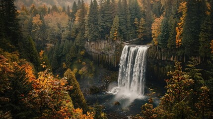 A majestic waterfall surrounded by trees.