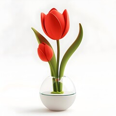 Elegant Tulip Flower in Glass Vase on White Background