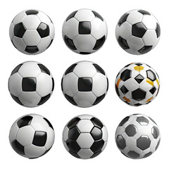 collection of realistic soccer ball elements isolated on transparent background