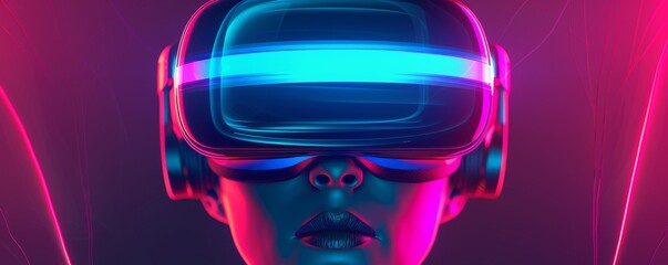 Futuristic VR headset with neon lights showcasing virtual reality experience