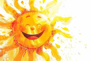 Bright and cheerful illustration of a radiant sun with a smiling face for summer sales.