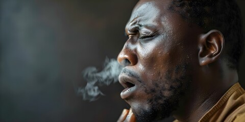 Fototapeta premium Man coughing from unknown cause. Concept Respiratory Symptoms, Unexplained Coughing, Health Concerns, Medical Advice, Contagious Conditions