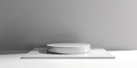 Podium silver metal platform 3D stage pedestal stand background product. Podium isolated metal silver base display round render steel shape white scene cylinder circle award space circular object.