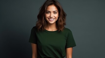 Fototapeta premium Portrait of funny young lady dressed casual t-shirt smiling 