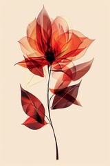 Red Flower With Leaves on Beige Background