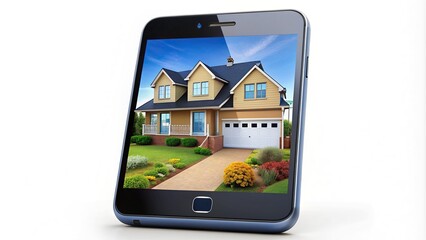 Isolated mobile phone showcasing sample home and locked screens