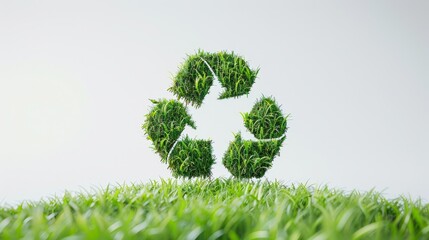 Recycling icon from grass on white background. The problem of ecology, waste recycling, waste disposal, reusable use, recyclables use, consumer culture. Concept eco earth day.