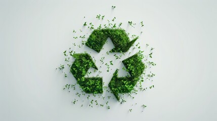 Recycling icon from grass on white background. The problem of ecology, waste recycling, waste disposal, reusable use, recyclables use, consumer culture. Concept eco earth day.