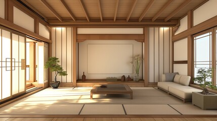 Frame mockup, modern hanok style living room interior