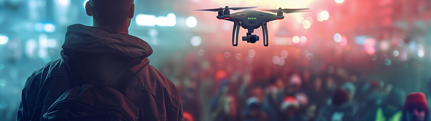 drone surveillance at a festival, security concept, created with generative AI technology