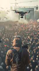 drone surveillance at a festival, security concept, created with generative AI technology
