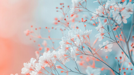 Small white flowers on a toned on gentle soft blue and - Powered by Adobe