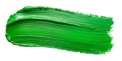 Stroke of green paint texture on transparent background
