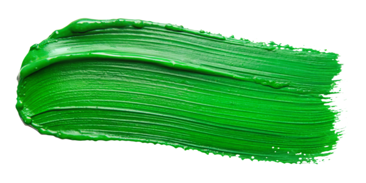 Stroke of green paint texture on transparent background