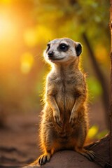 Fototapeta premium Meerkat in Sunset forest, Professional wildlife photography