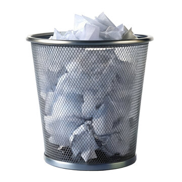 trash bin with paper on transparent background