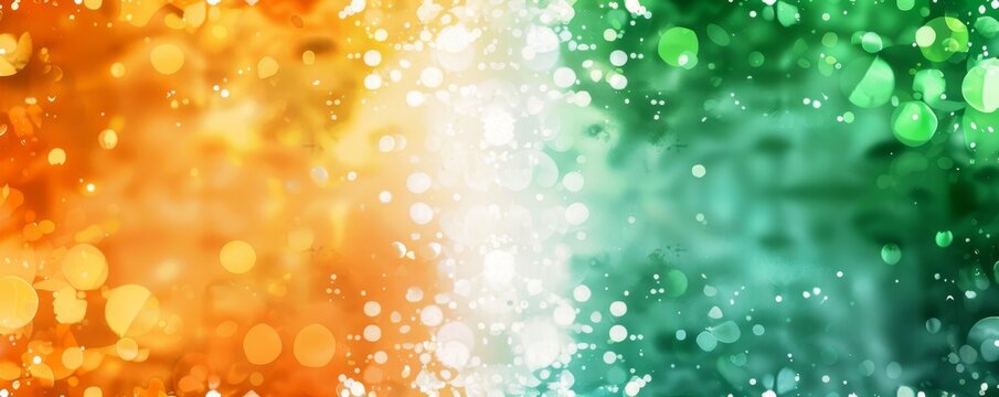 Irish flag themed abstract background with sparkling bokeh effects