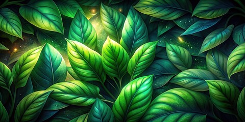 Close up of vibrant green leaves with intricate details 