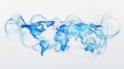 Visualizing Global Delivery Network Expertise with a World Map of Blue Interconnected Lines on a White Background