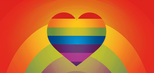 Rainbow-colored heart on an ultra-wide Pride color gradient, perfect for text placement.