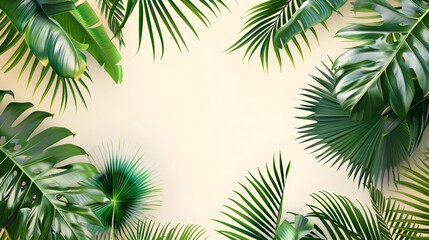 Lush Tropical Foliage Background with Central Copyspace