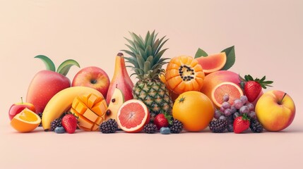 Generate a visual narrative of a group of seasonal fruits