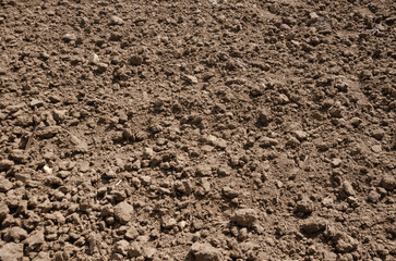 Ploughed land without grass close-up