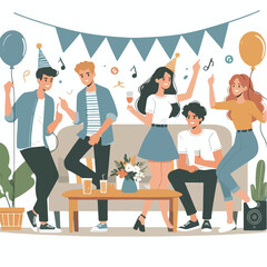 vector of people celebrating a party in flat design style