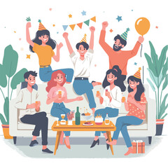vector of people celebrating a party in flat design style