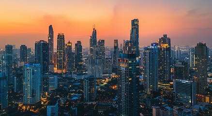 Naklejka premium A panoramic view of skyline at dusk